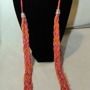Gold Tone Braided Seed Bead Twisted 37.5" Necklace